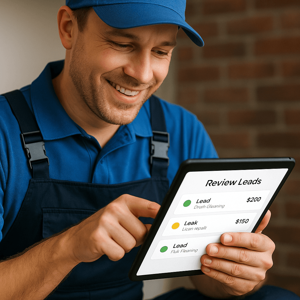 Contractor reviewing new leads on a tablet